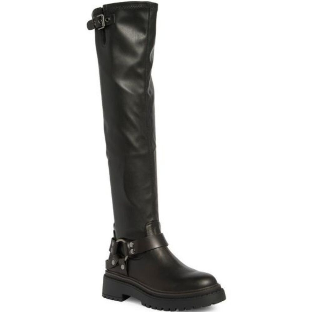 Steve Madden Lawful Over-The-Knee Harness Boots Moto Lug Sole NEW Size 9